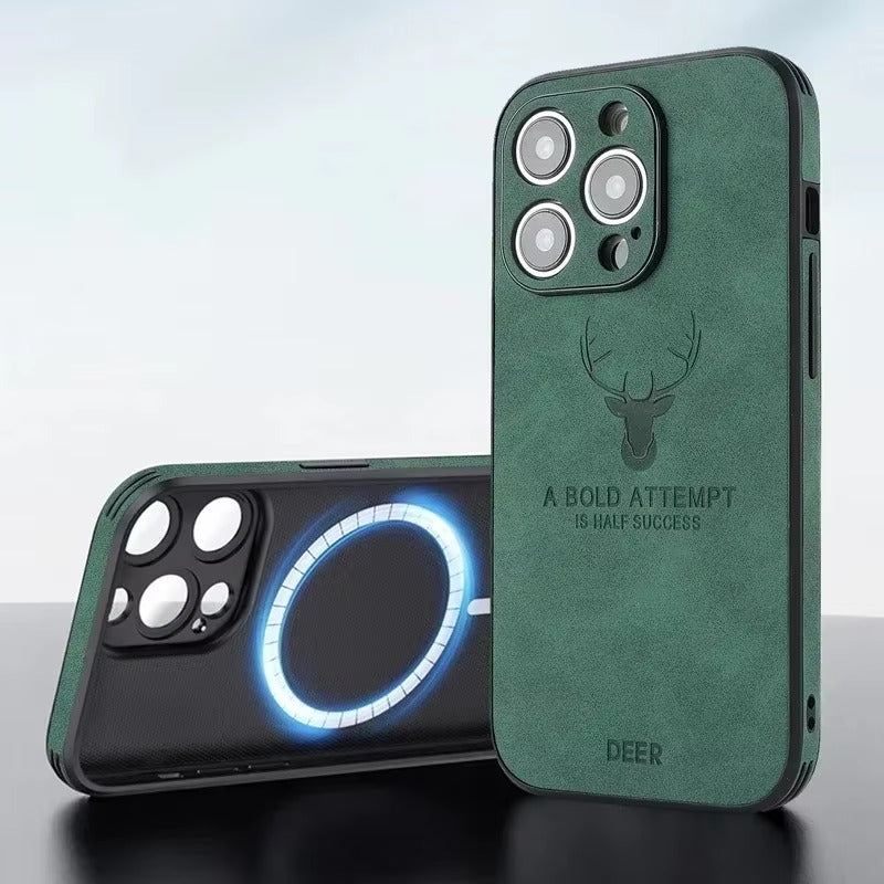Luxury Vintage Lambskin PU Leather MagSafe iPhone Case – Wireless Charging, Full Protection, Stylish & Durable Cover 