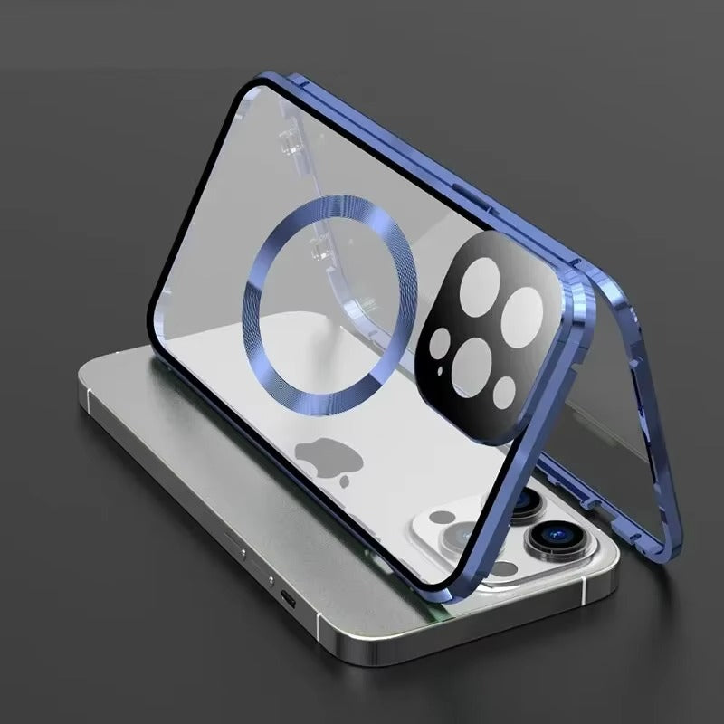 Premium Apple iPhone Case  Ultra Thin Shockproof Magnetic Full All Around Protection Cover with Metal Frame Glass Design