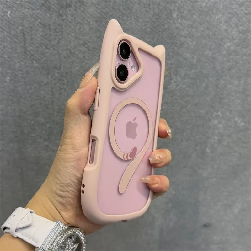 Premium Apple iPhone Case MagSafe Compatible, Camera Lens & Screen Protection, Cover with Cute Cat Ear Bumper Design