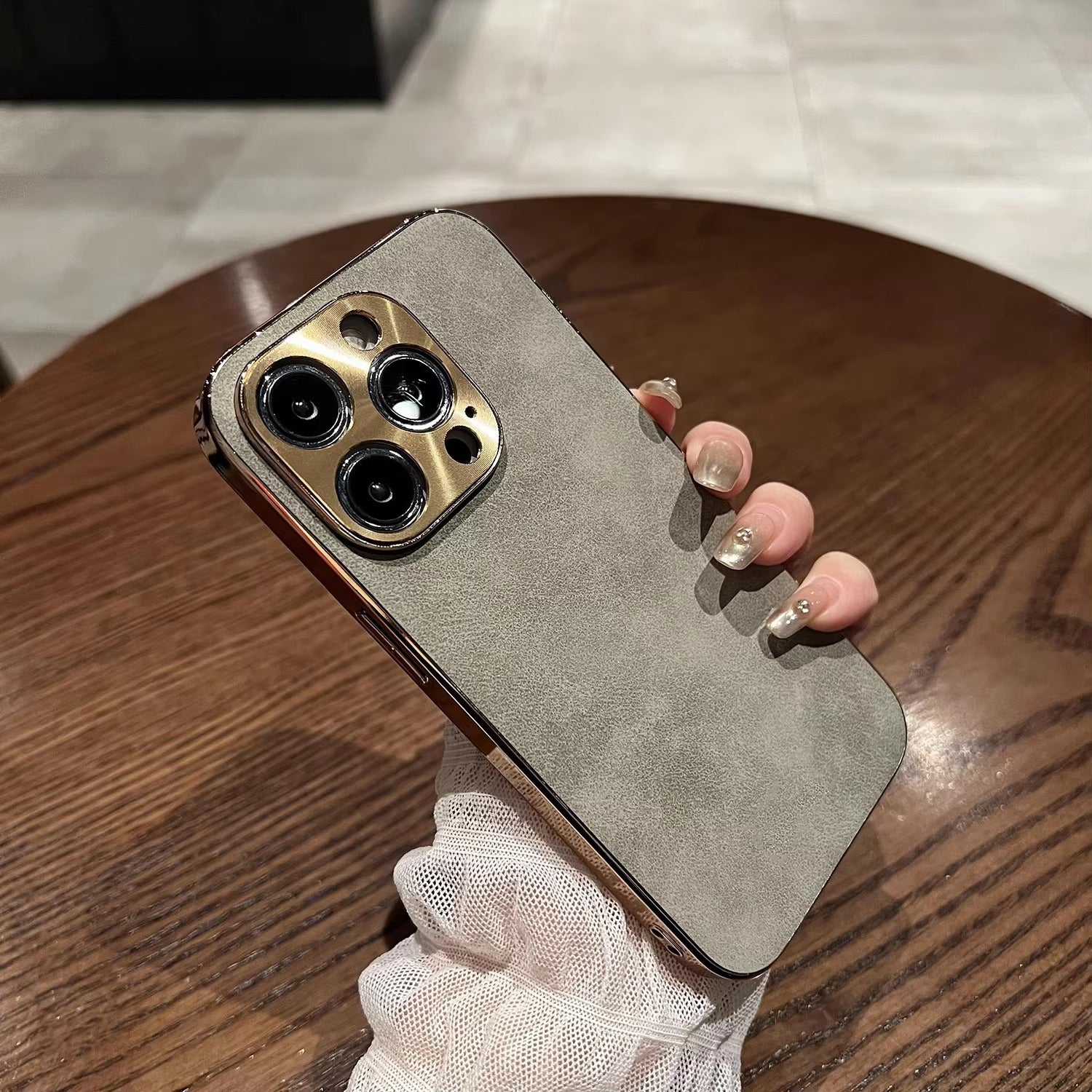 Luxury Leather iPhone Case – Lambskin Texture, Plating Bumper, Metal Lens Protection, Stylish & Durable Cover Case for iPhone