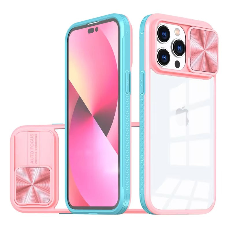 High Quality Apple iPhone Case MagSafe Compatible, Camera Lens & Screen Protection, Cover with Slide Lens & Clear PC Bumper