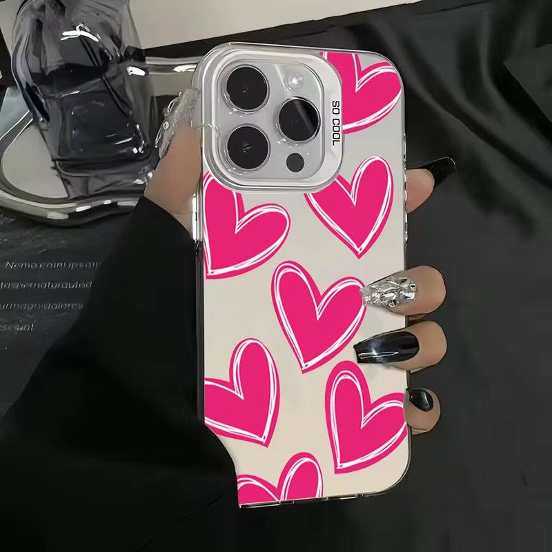 Luxury Apple iPhone Case, MagSafe Compatible, Camera Lens and Screen Protection, Ultra Thin, Shockproof, Magnetic, Full All Around Protection, Electroplate Heart Silver Cover
