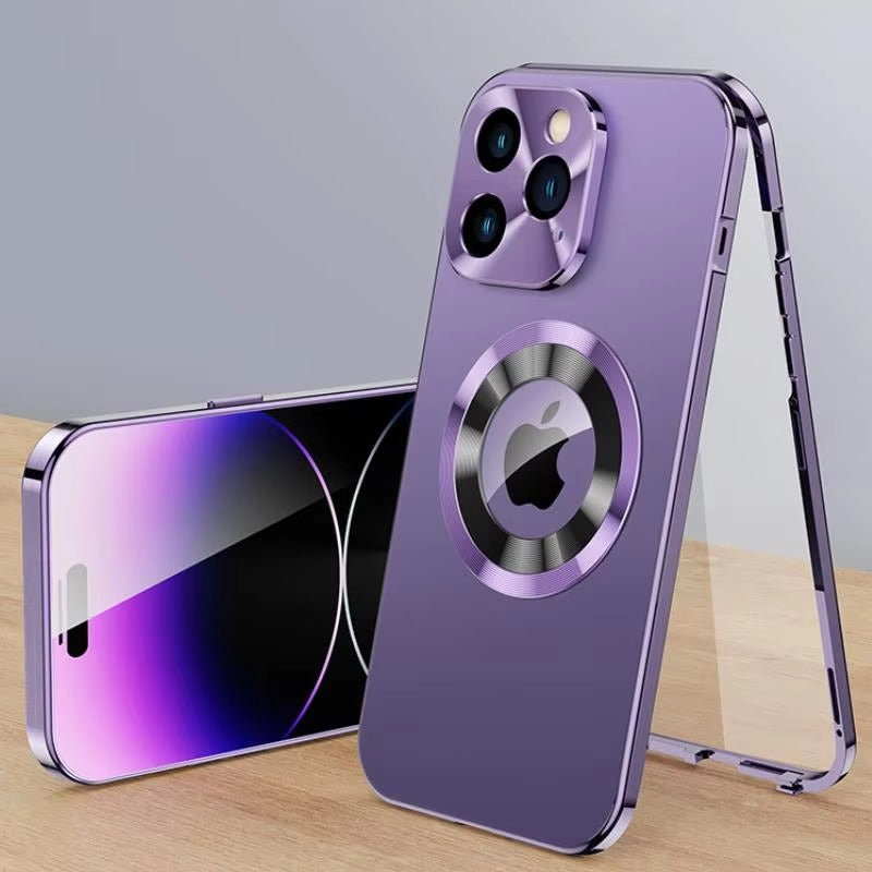 Premium Apple iPhone Case MagSafe Shockproof Magnetic Full All Around Protection Cover with Double Glass Alloy Frame