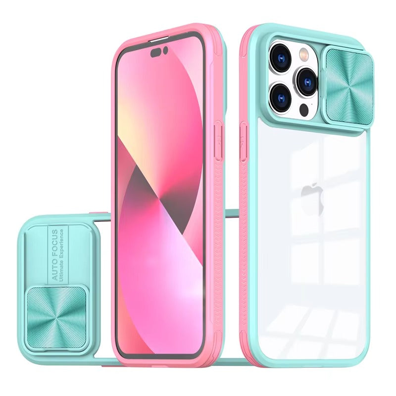 High Quality Apple iPhone Case MagSafe Compatible, Camera Lens & Screen Protection, Cover with Slide Lens & Clear PC Bumper