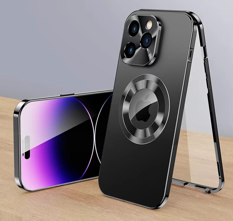 Premium Apple iPhone Case MagSafe Shockproof Magnetic Full All Around Protection Cover with Double Glass Alloy Frame