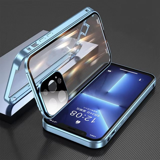 Luxury Apple iPhone Case MagSafe Compatible, Camera Lens & Screen Protection,  Cover with Double-Sided Glass Bumper Lock
