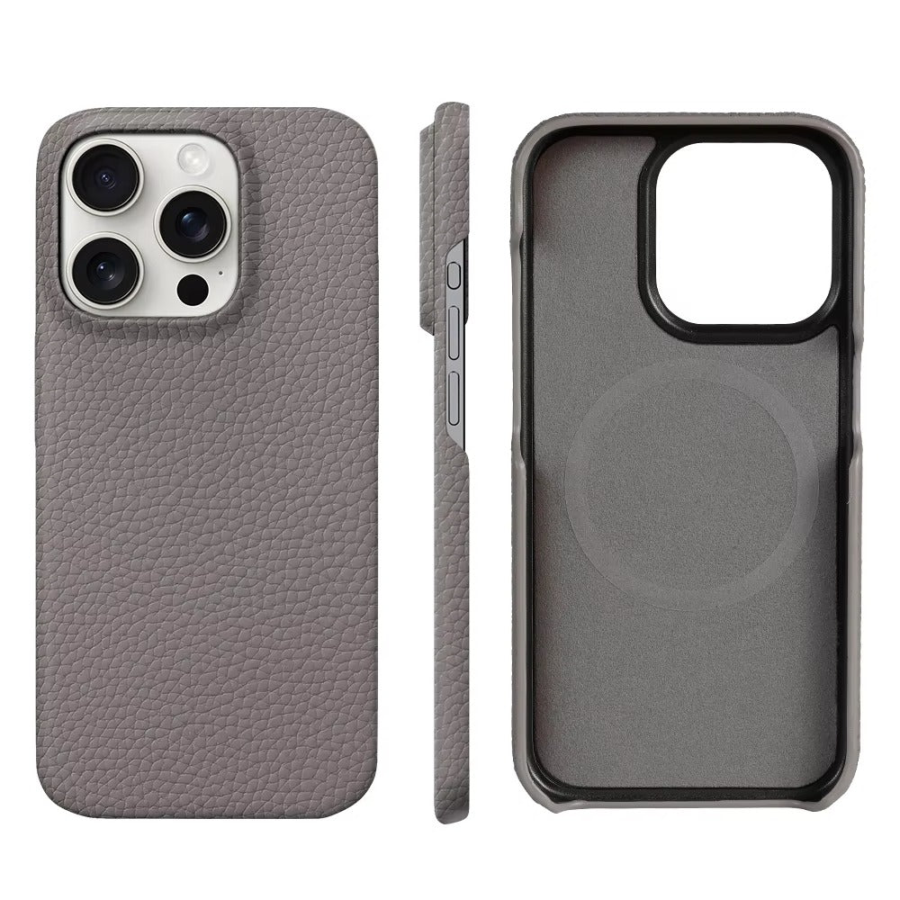 Luxury Natural Cowhide Leather MagSafe iPhone Case – Lychee Texture, Durable & Stylish Phone Back Cover | Case for iPhone