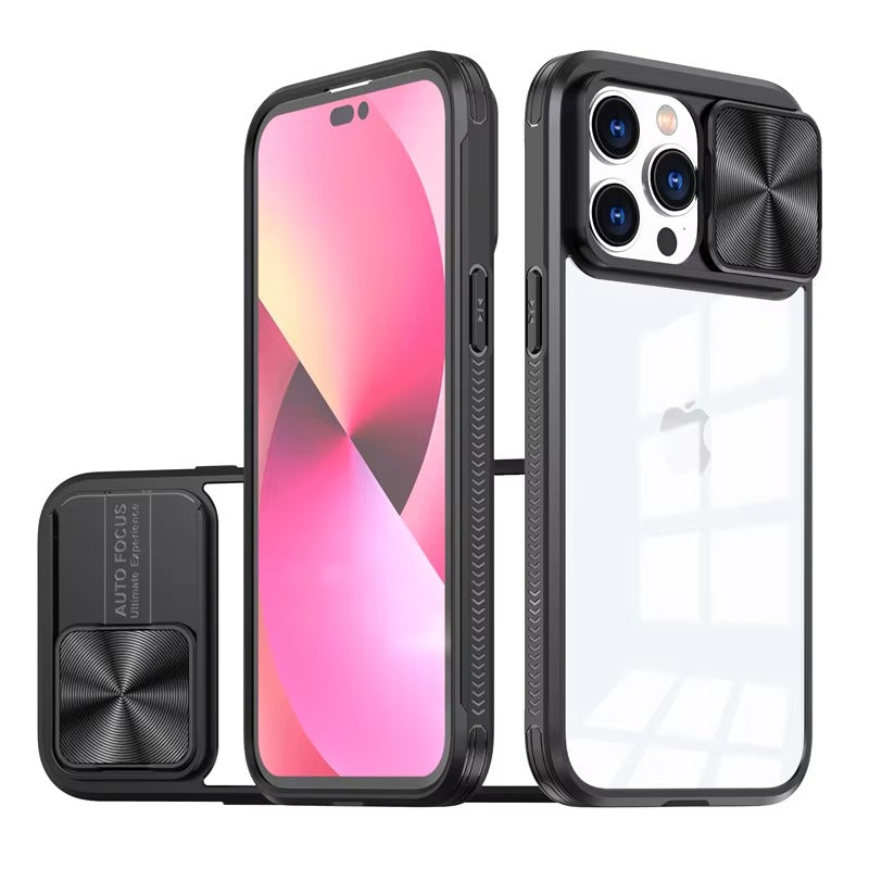 High Quality Apple iPhone Case MagSafe Compatible, Camera Lens & Screen Protection, Cover with Slide Lens & Clear PC Bumper