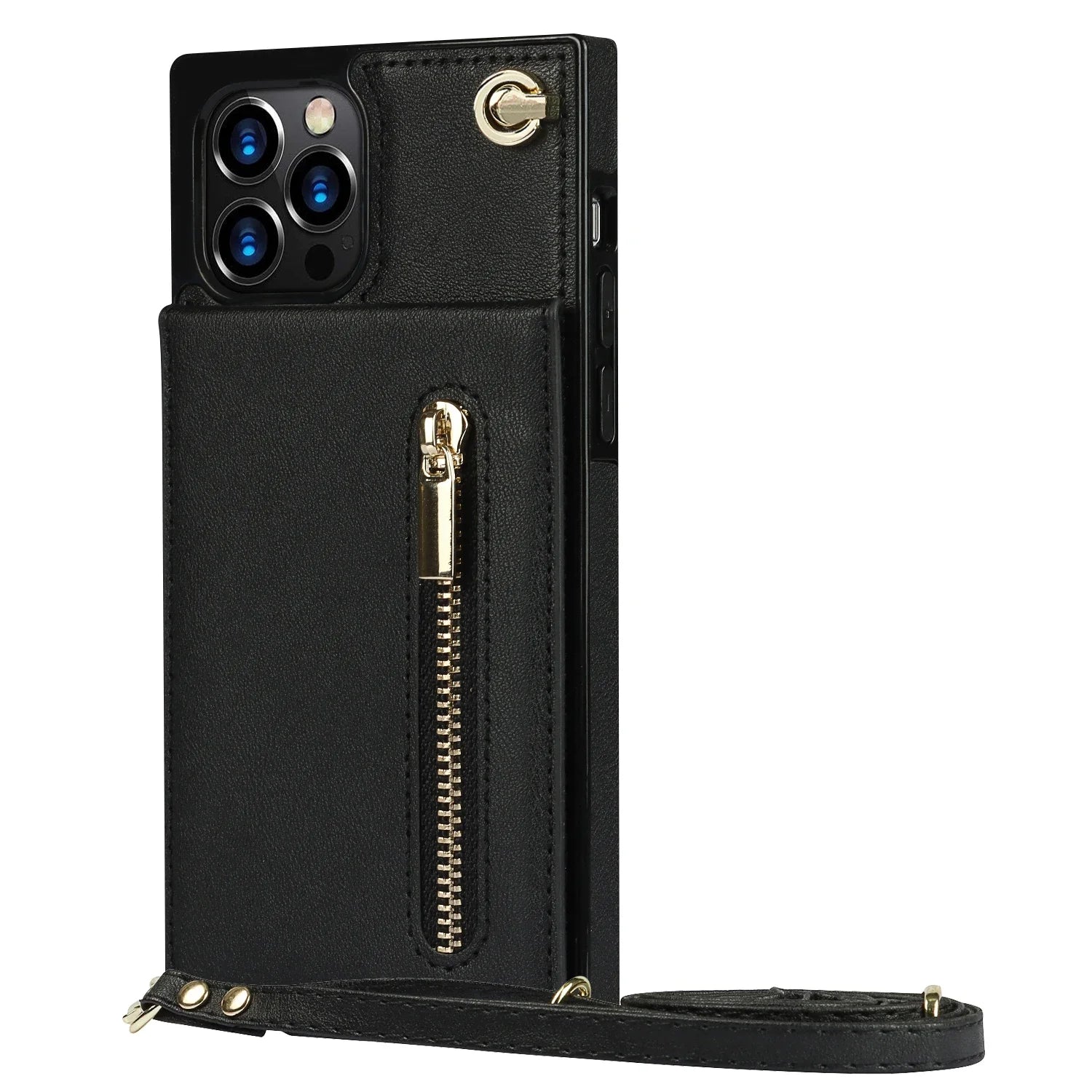Luxury Zipper Wallet Crossbody Leather iPhone Case Card Holder, Lanyard Strap Magnetic Closure, Stylish Flip Cover for iPhone