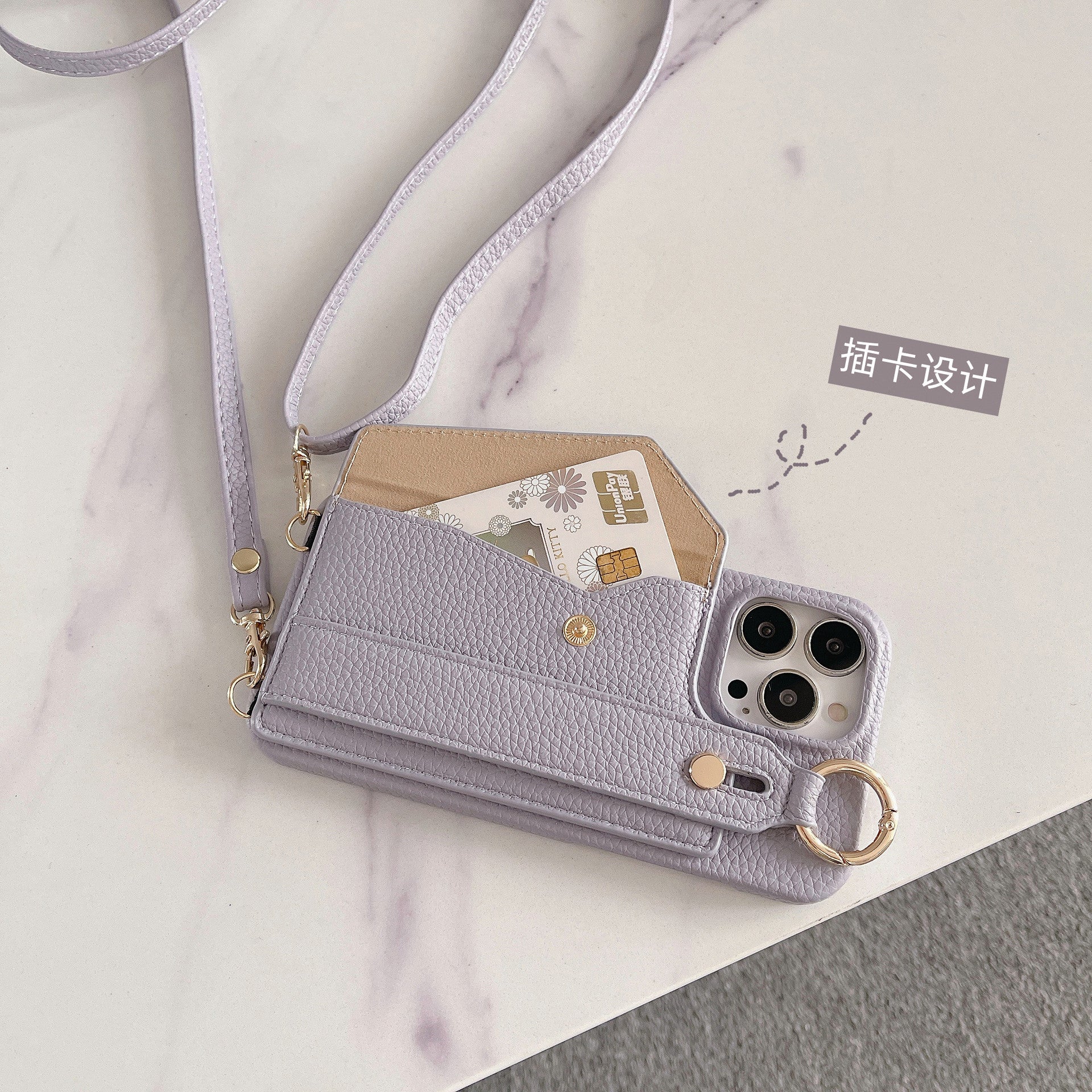 Luxuriöse Crossbody-Hülle aus Leder für das iPhone – Handschlaufe, Ringhalter, Kartenfach, stoßfester Schutz, stilvolles Design für das iPhone