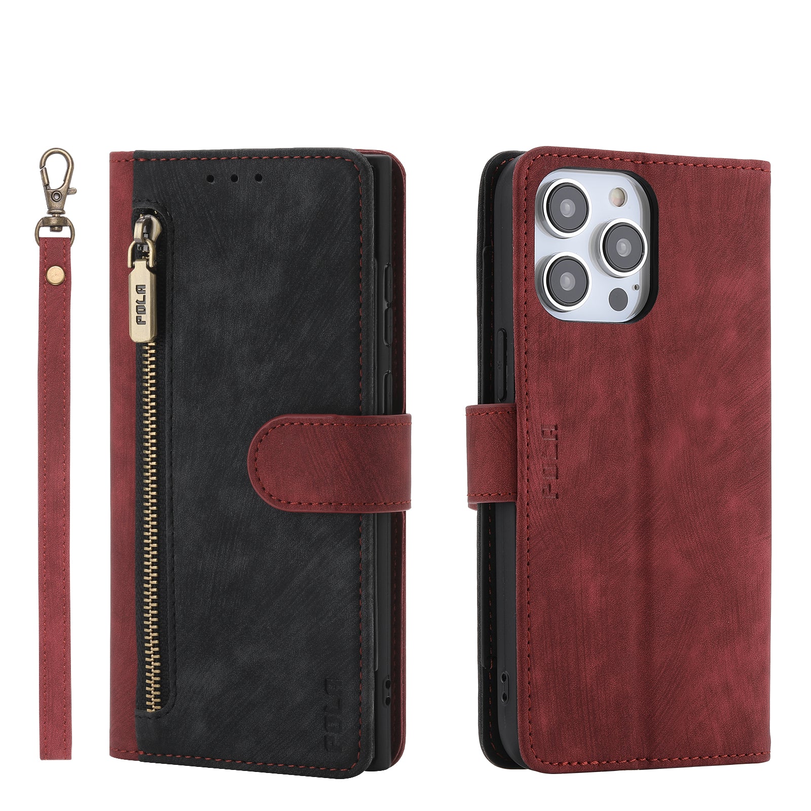 RFID-blockierende Leder-Brieftaschenhülle für iPhone – Klapphülle mit Reißverschluss, Kartenfach, magnetischer Ständer, stoßfester Schutz, Premium-Design für iPhone