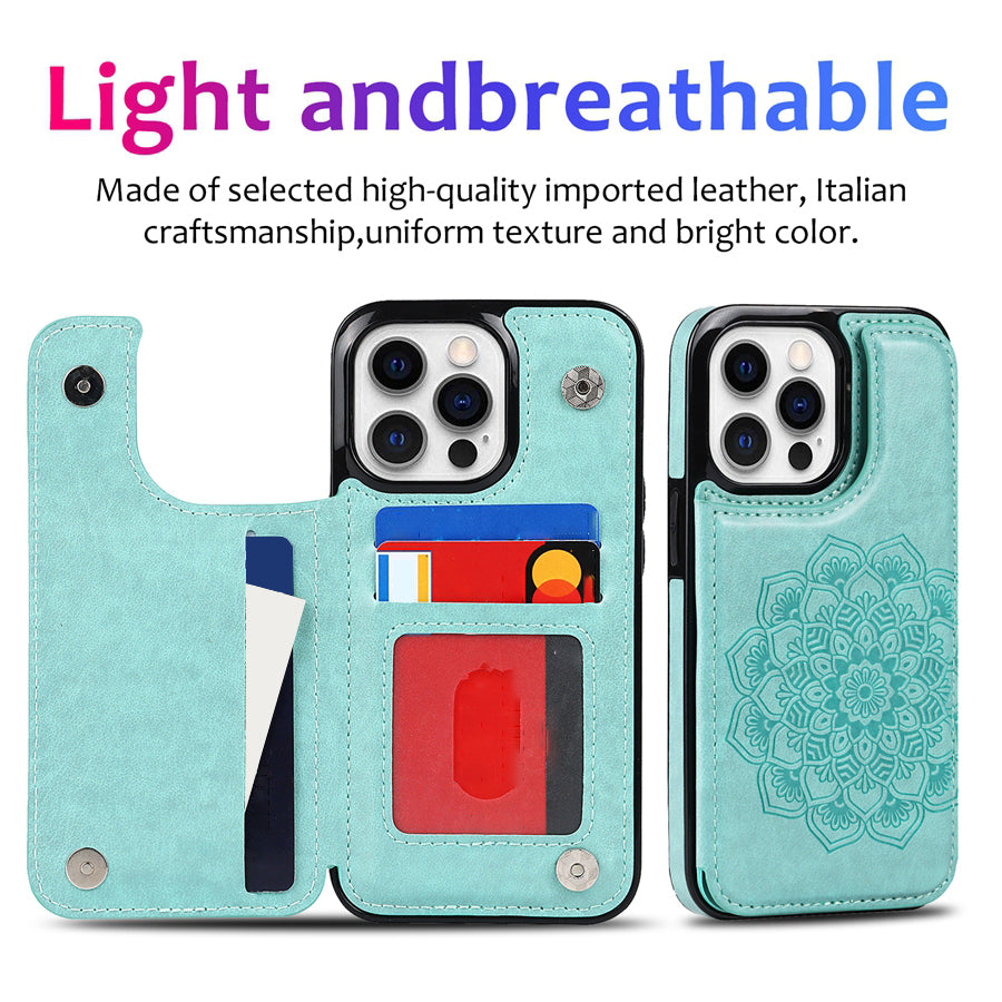 Luxury Wallet Datura Double Buckle iPhone Case – Magnetic Flip, Card Slot, Protective & Stylish Leather Cover Case for iPhone