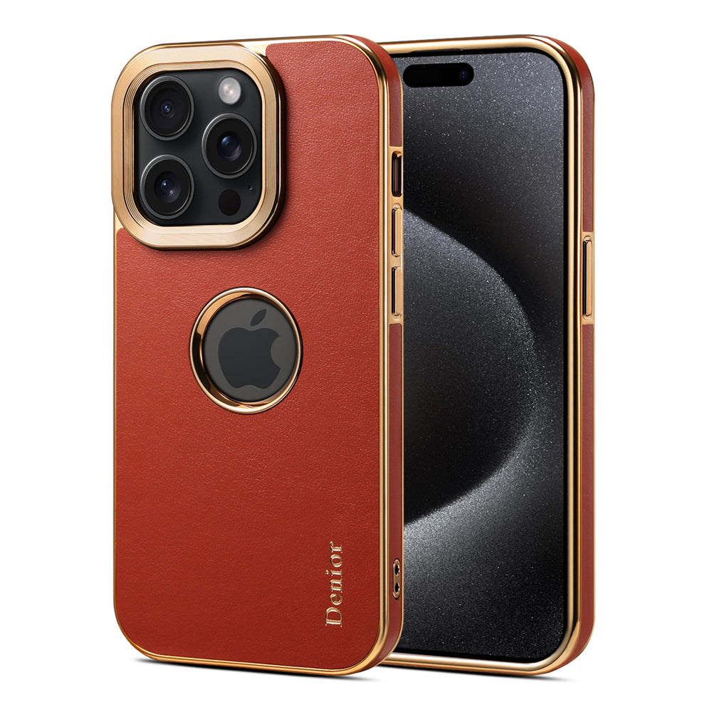 Luxury Business Cowhide Leather iPhone Case – Plating Shockproof Cover for iPhone Models, Sleek and Durable Design