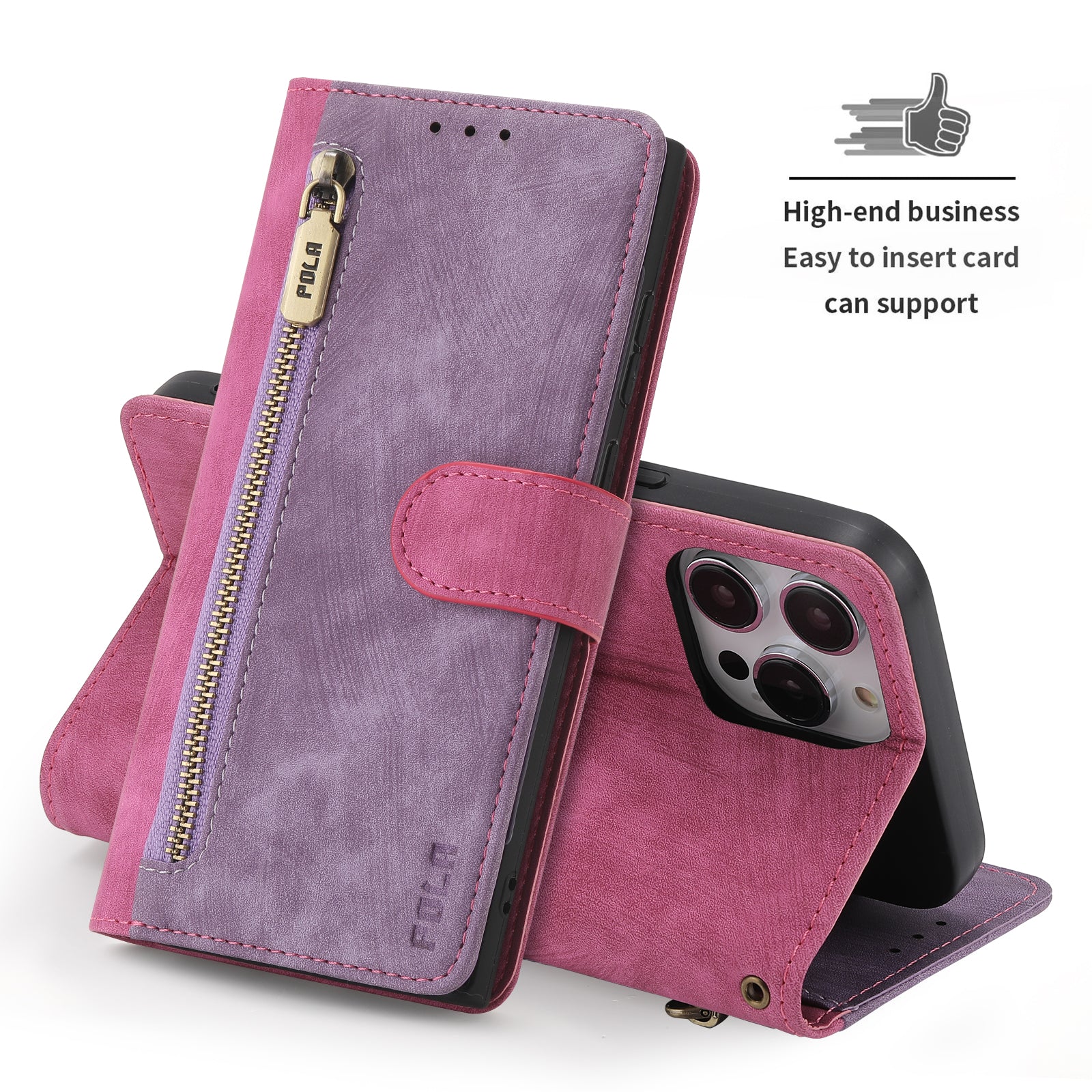RFID-blockierende Leder-Brieftaschenhülle für iPhone – Klapphülle mit Reißverschluss, Kartenfach, magnetischer Ständer, stoßfester Schutz, Premium-Design für iPhone