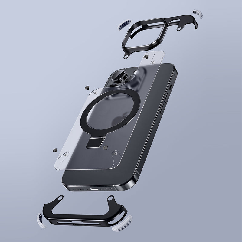 Premium Magnetic Stand Phone Case – Aluminum Alloy, Rimless Frosted Matte, Durable & Stylish Shockproof Cover Case for iPhone
