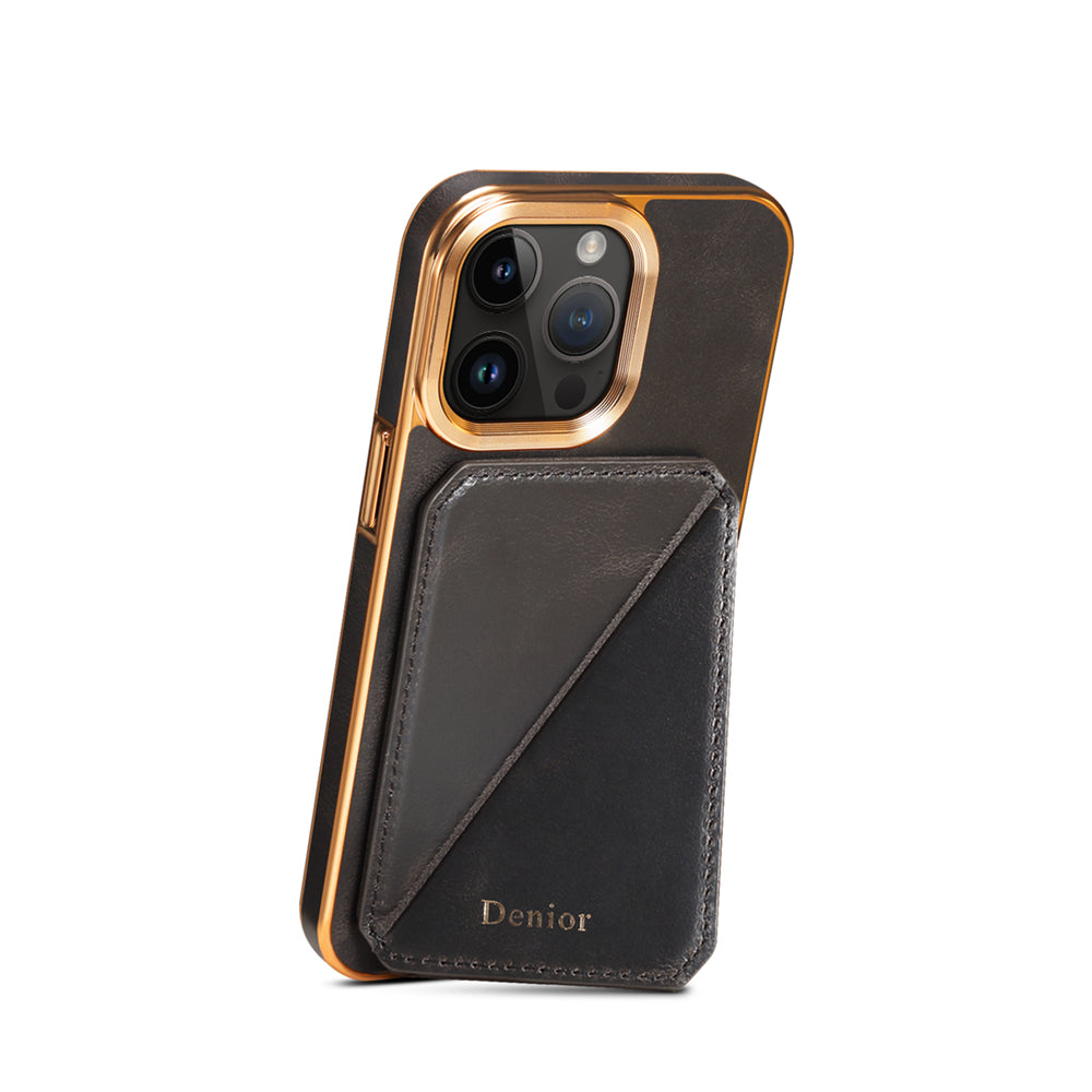 Luxury Cowhide Leather Wallet iPhone Case – Magnetic Card Holder, Plating Shell, Shockproof Protection, Premium Design for iPhone Models