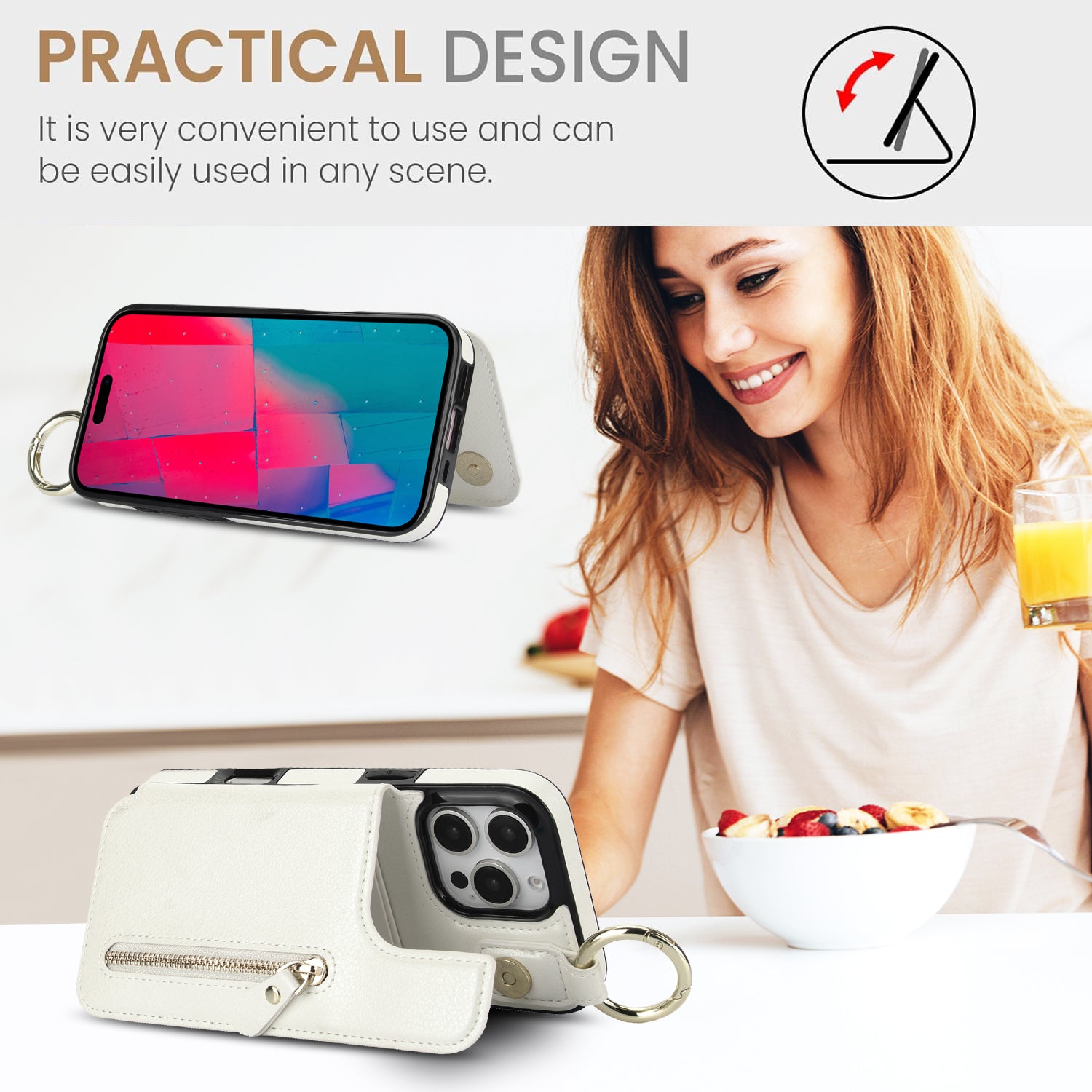 Luxuriöse iPhone-Hülle aus Leder im Brieftaschenformat mit Reißverschluss – Kartenhalter, Ringständer, stoßfester Schutz und Crossbody-Design für sicheren und stilvollen Komfort