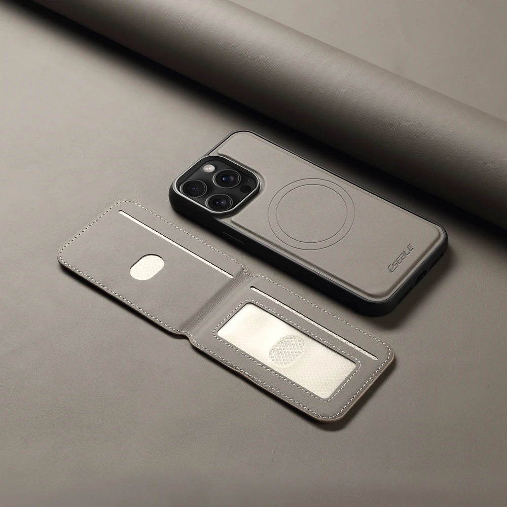 Luxury Magnetic Leather Wallet iPhone Case – 2-in-1 MagSafe Card Holder, Kickstand, Shockproof Protection, Premium Design, Wireless Charging Compatible for iPhone Models