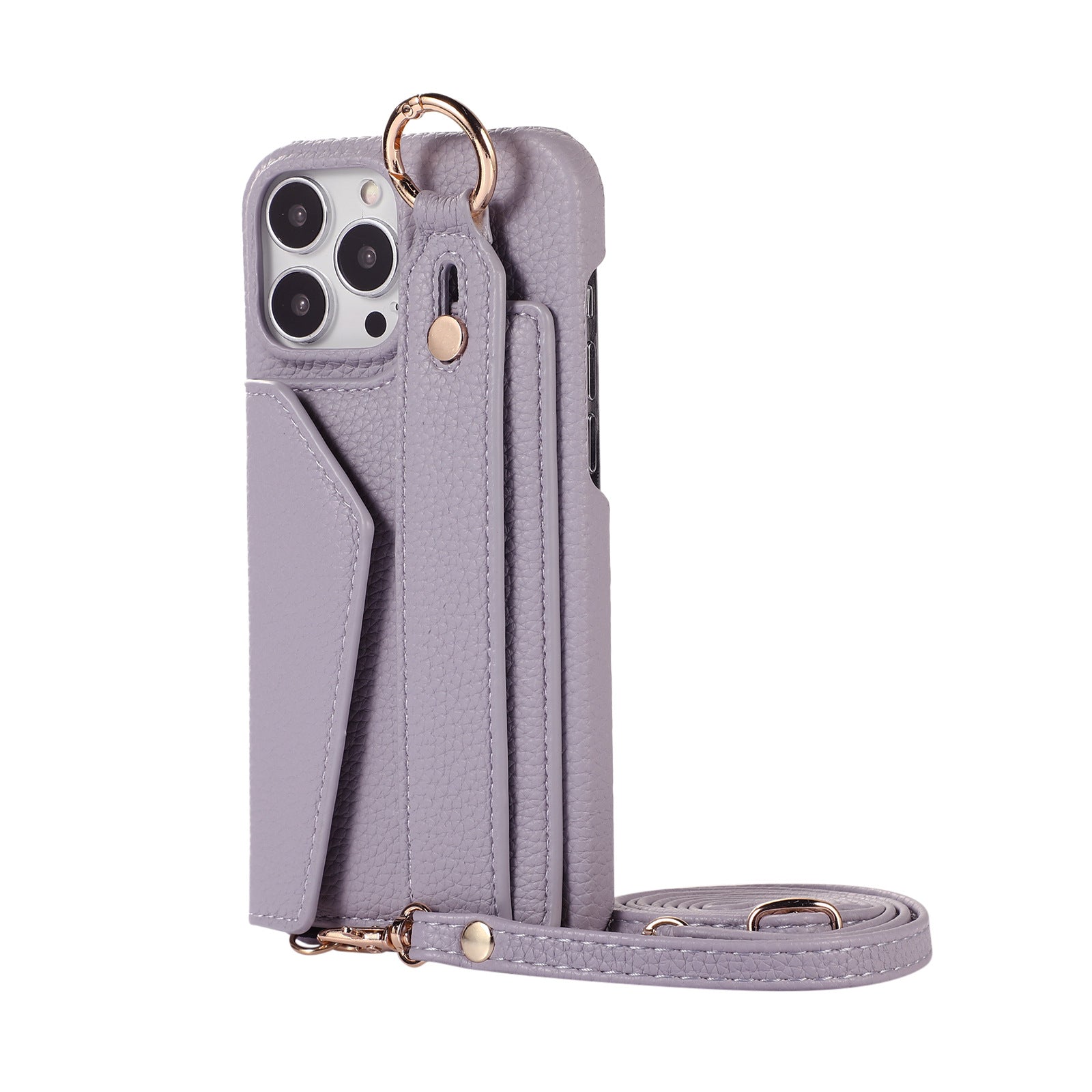 Luxuriöse Crossbody-Hülle aus Leder für das iPhone – Handschlaufe, Ringhalter, Kartenfach, stoßfester Schutz, stilvolles Design für das iPhone
